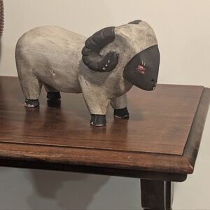 Handcrafted Wooden Ram Figurine. Folk art. Soft Lightweight Wood. Fair Condition